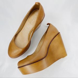 Aldo Tan Leather Wooden Platform Wedge